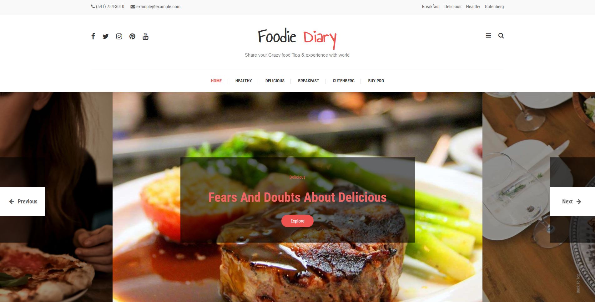 Free WordPress restaurant theme: Foodie Diary