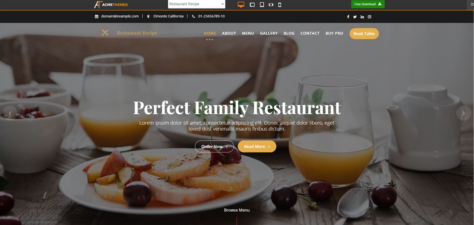 Free WordPress restaurant theme: Restaurant Recipe