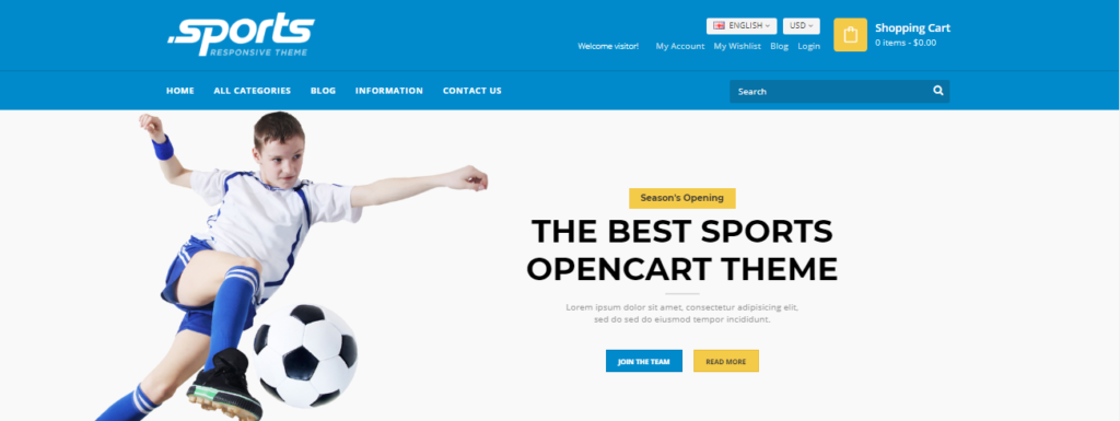 Opencart sport store theme