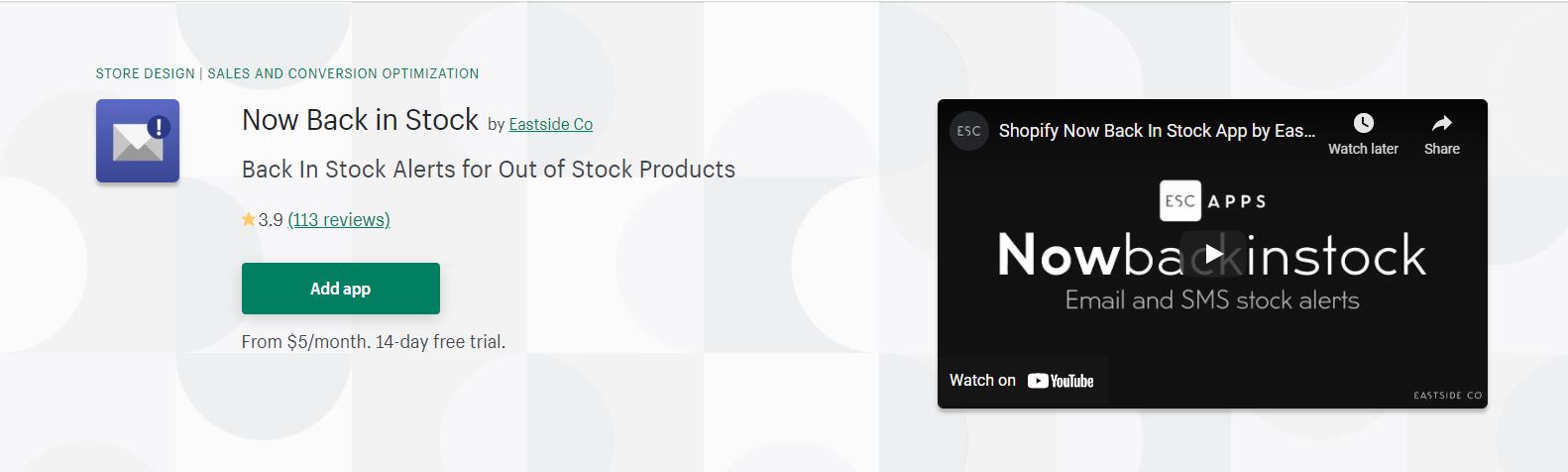 Back in stock notification app