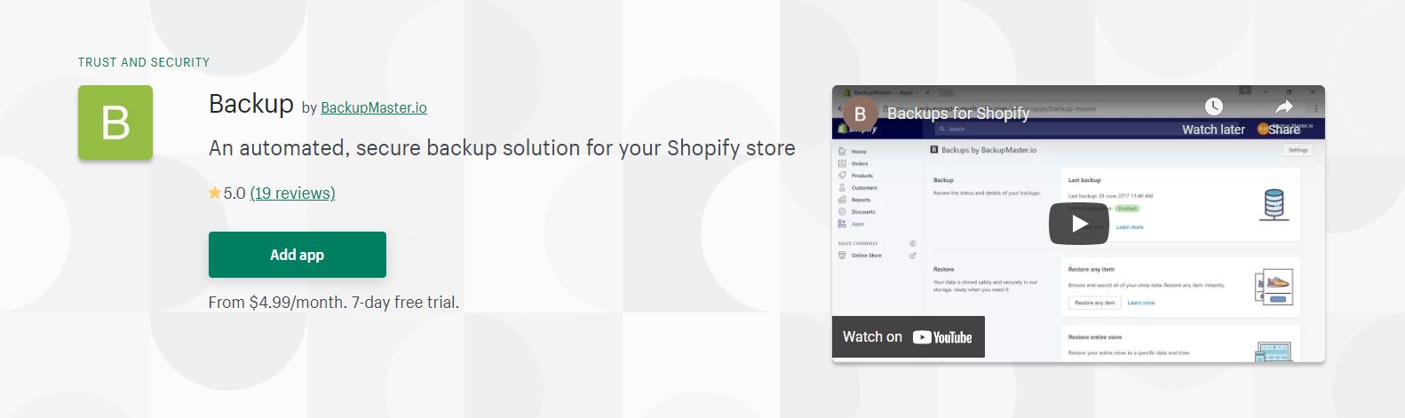 Shopify backup app