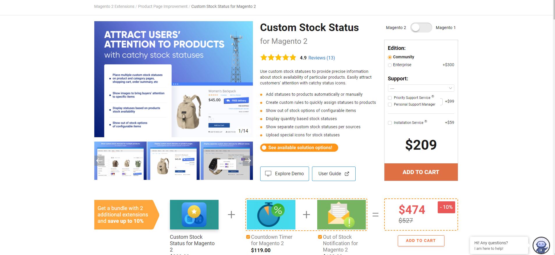 Magento custom stock status extension