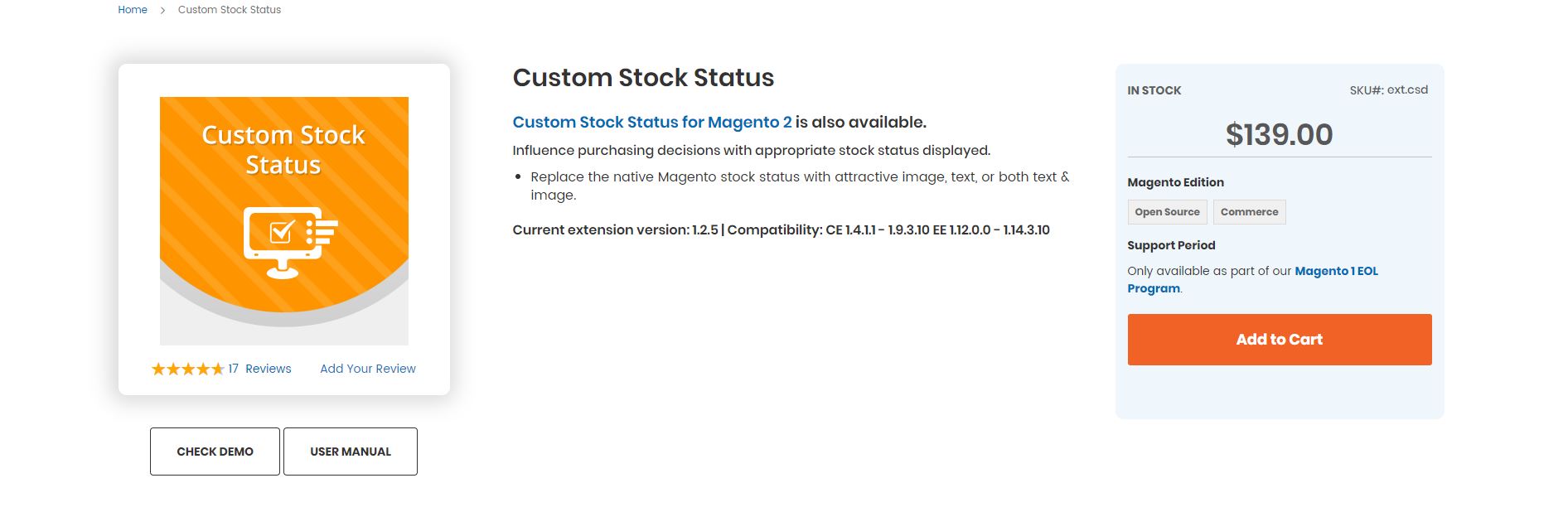 Magento custom stock status extension