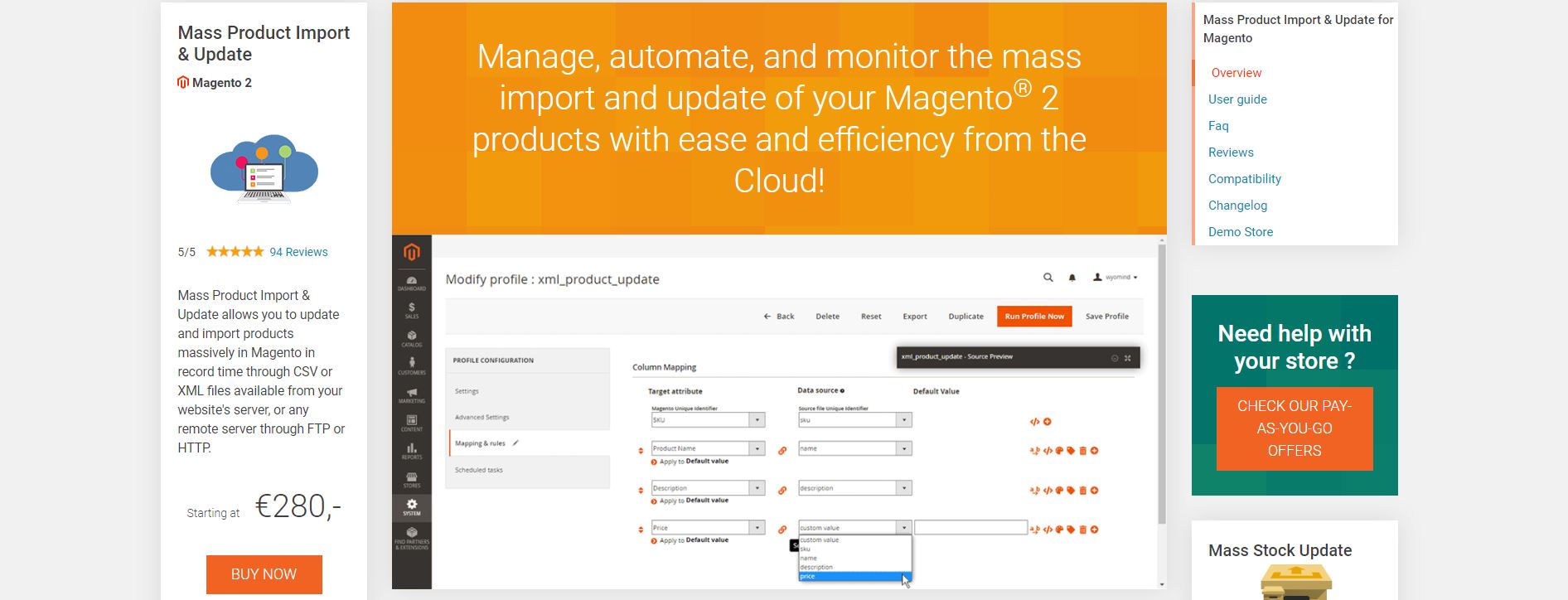 Magento import products extension