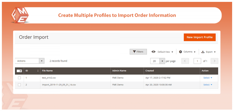 Magento order import export extension