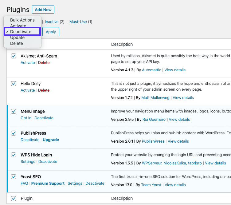 downgrade wordpress