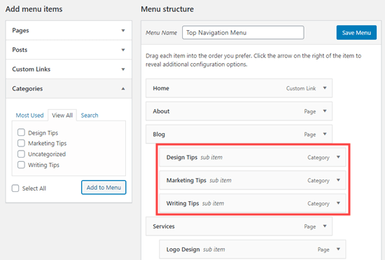 wordpress navigation menu