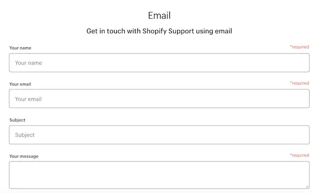Shopify Email Based Support Form