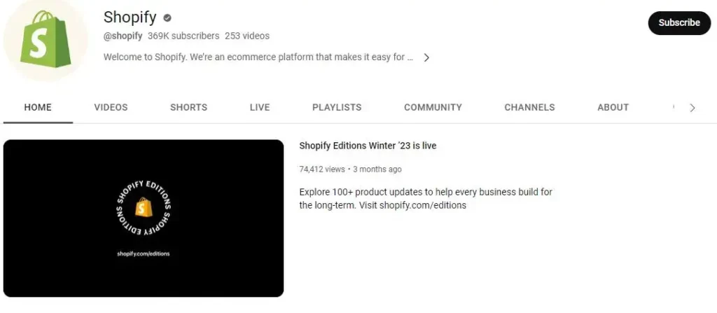 Shopify Youtube Account