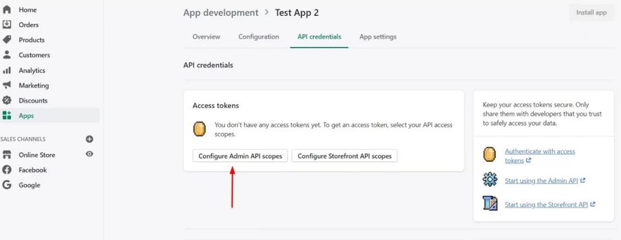 Configure Admin API access in Shopify Admin