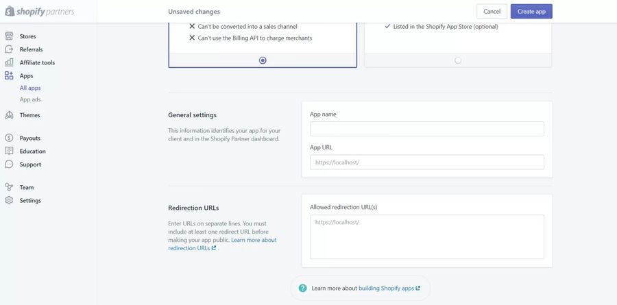 Create App Using Shopify Partner