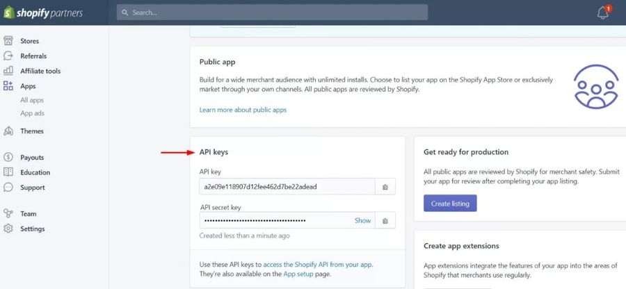 Get API Key Via Shopify Dashbpard