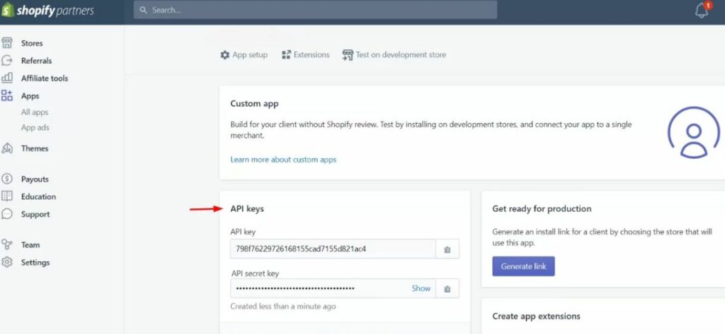 Get API Keys Via Shopify Partner