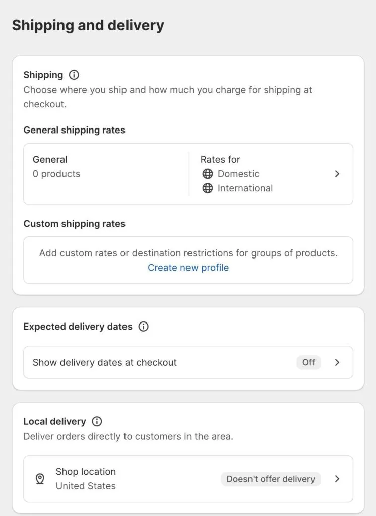 Shopify Shipping Settings