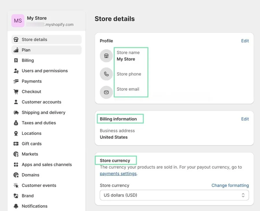 Shopify Store Details