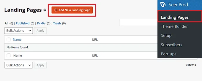 Click Add New Landing Page Button