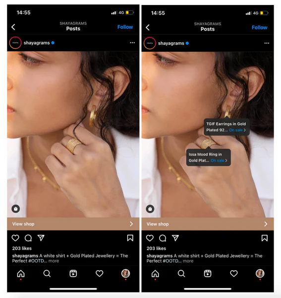 Shayagrams uses shoppable posts to promote direct product links