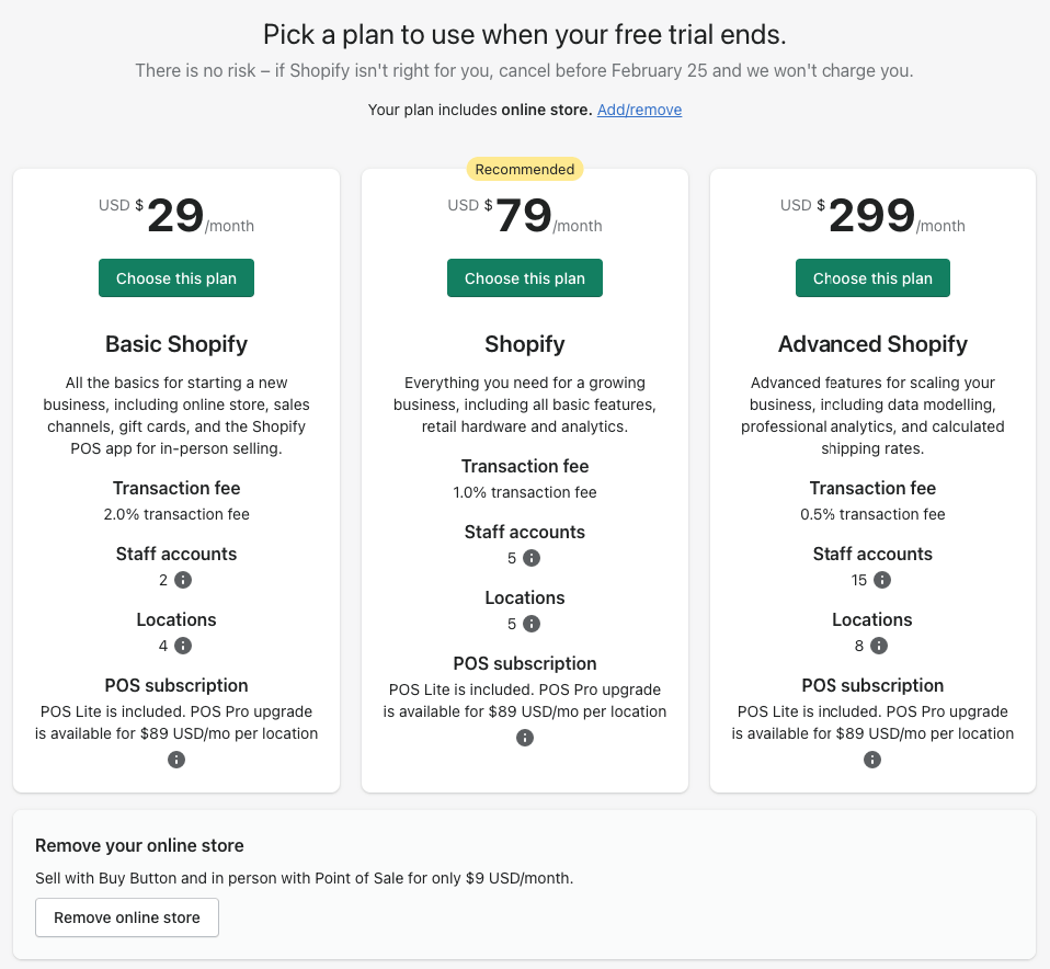 Pick a Plan to Use When Your Free Trial Ends