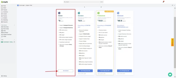 Choose Starter Plan to Setup